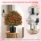 Red Artificial Rose Topiary Ball Plants Set of 2 with Cement Pots and UV-Resistant